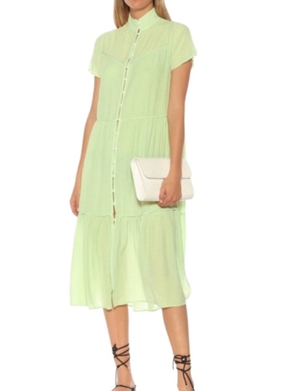 Rag & Bone Libby Tiered Seam Crinkle Dress in Bright Green, size M